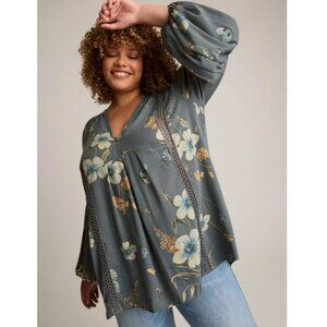NWT Torrid 1 Floral Denim Festi Gauze Tunic 1X 14 16